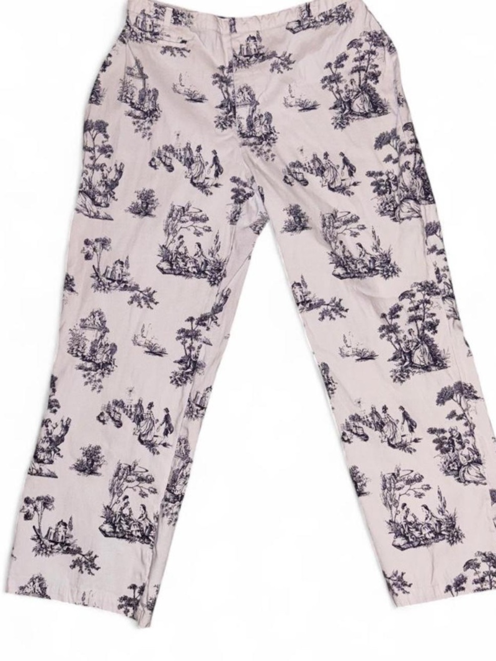 Kathy Ireland White & Blue Toile Print Pants Sz 8